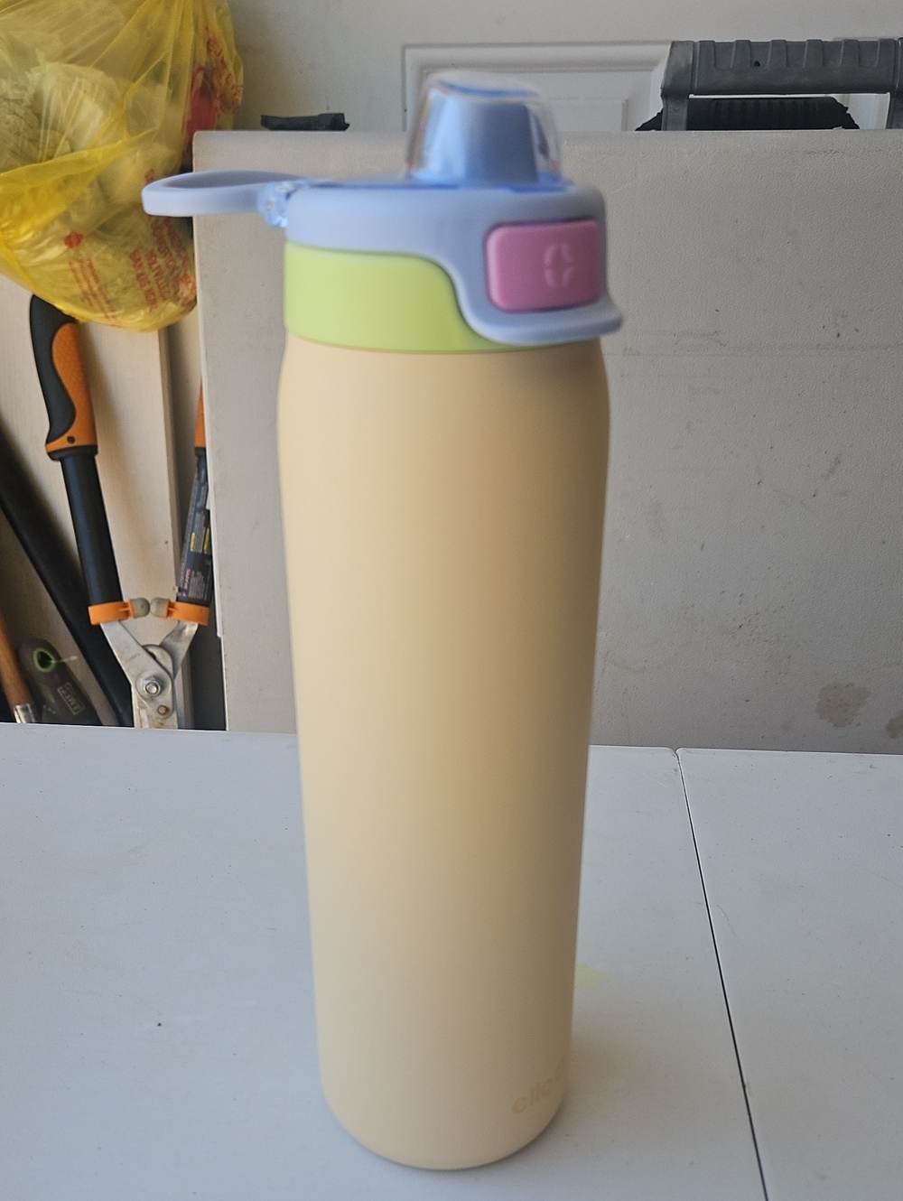 Pastel Multi-Color Stainless Water Bottle - Cream Body with Lavender & Lime Lid